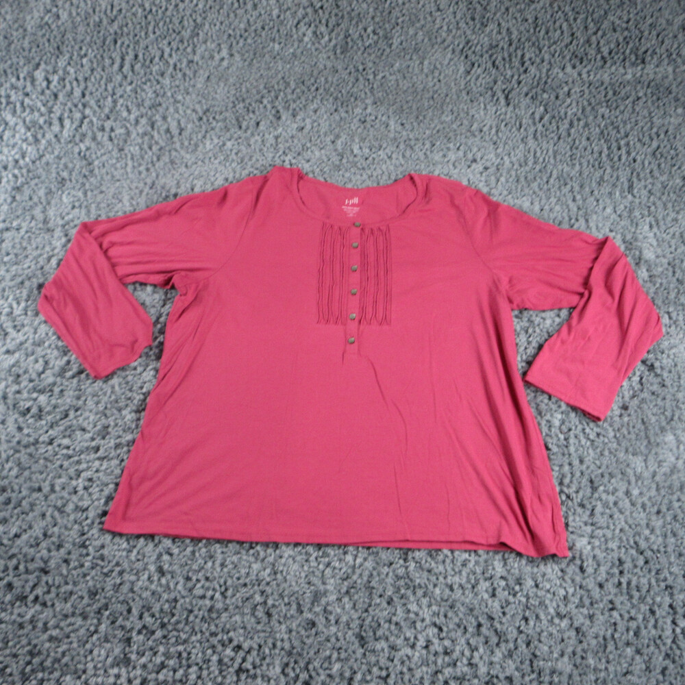 J Jill Shirt Womens 2X Pink Ripple Front Henley Pima Long Sleeve Tee